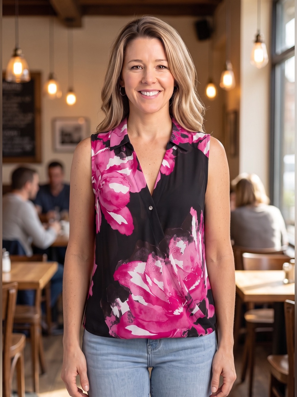 INC International Concepts Painted Garden Pink Black Floral Faux Wrap Sleeveless